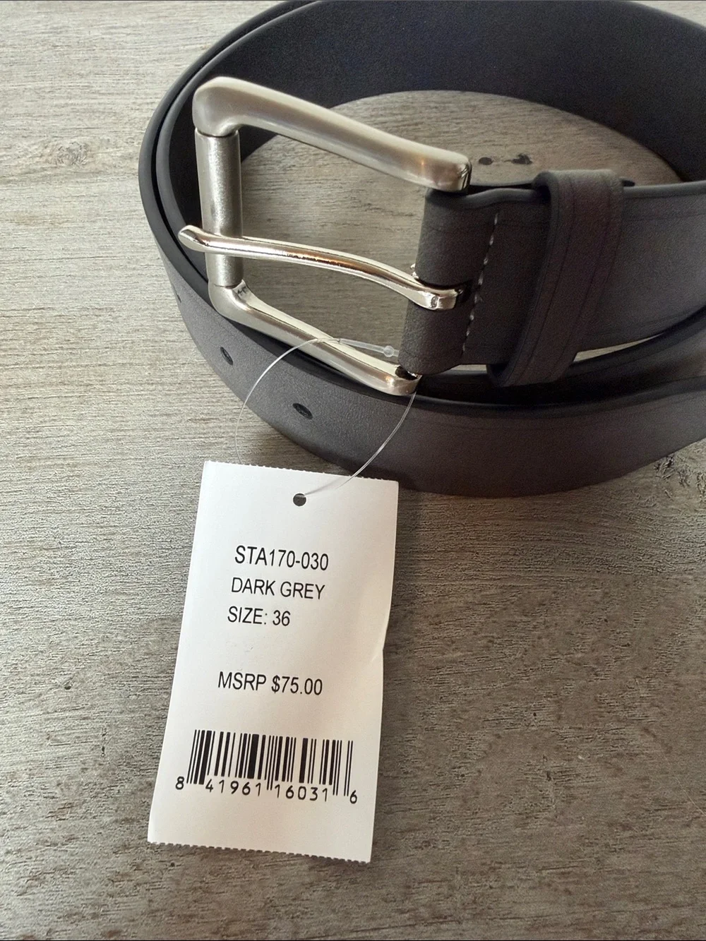 Men's Status Grey Leather Belt with Silver Buckle